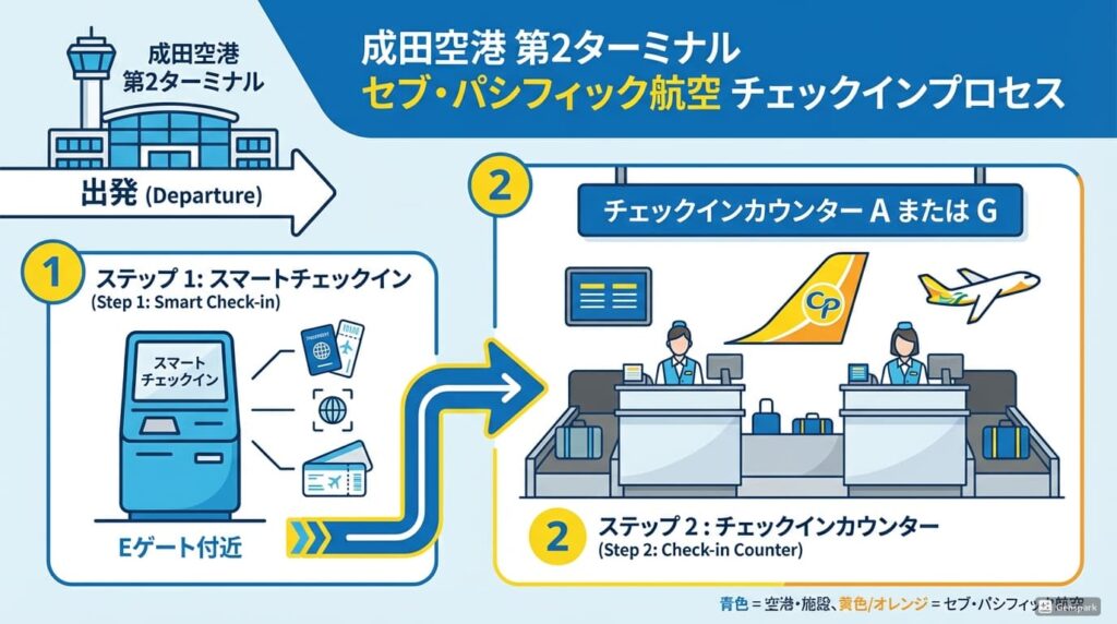 セブパシフィック空港の成田空港第2ターミナルでのチェックイン方法