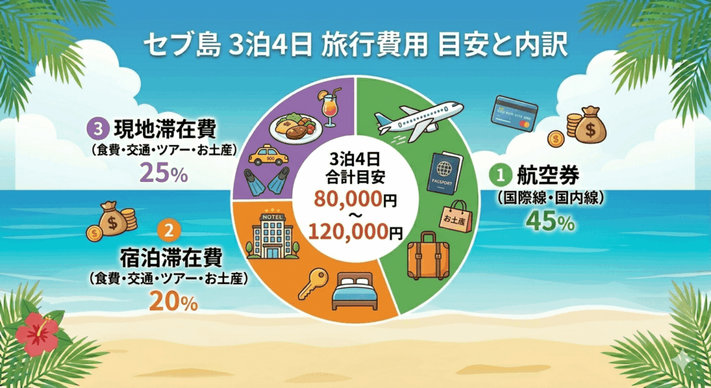 【項目別】セブ島旅行でかかる費用の内訳と相場」内の「【王道プラン】3泊4日の費用内訳